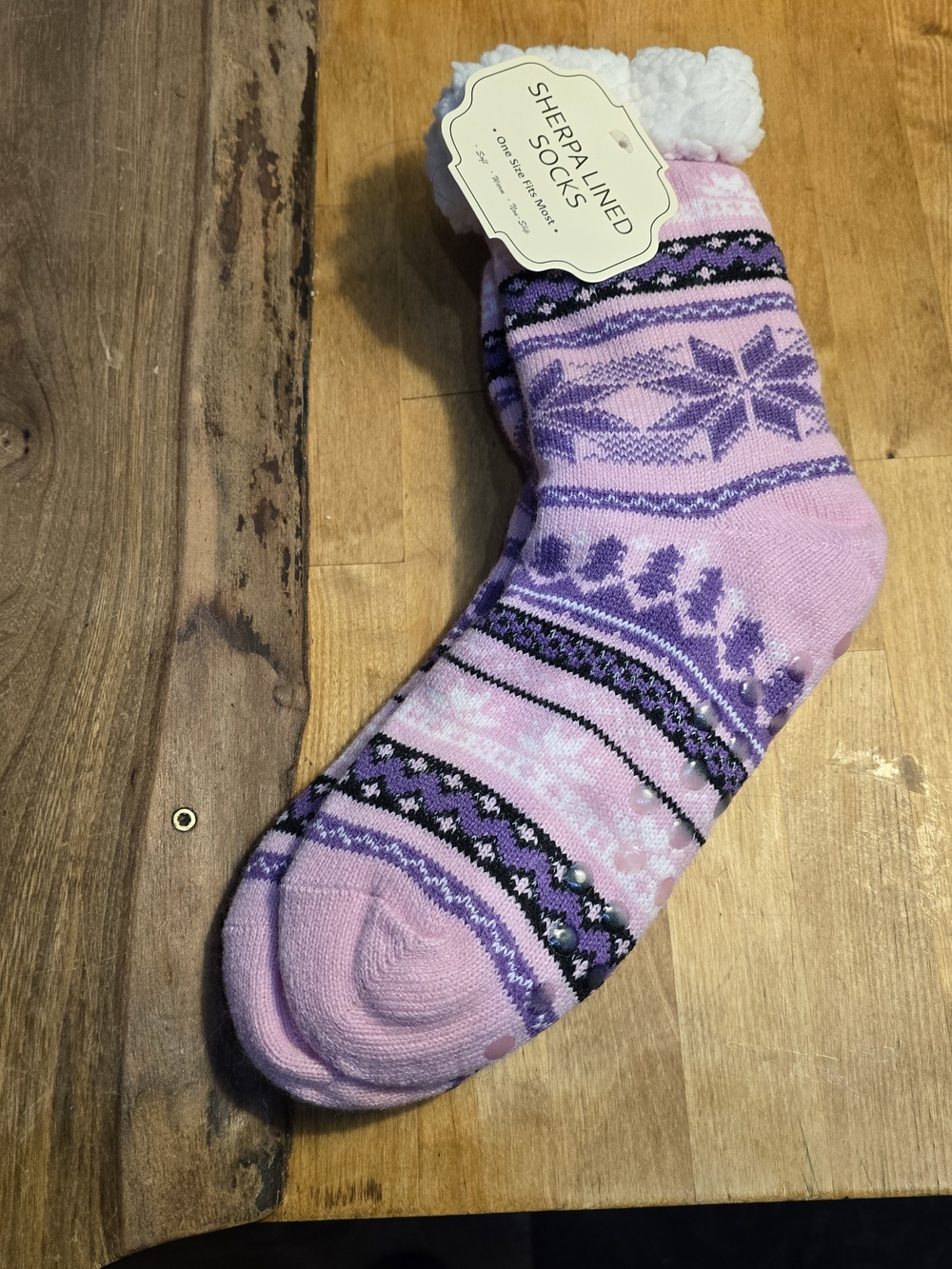 Sherpa-Lined Pink & Purple Fair Isle Women’s Cozy Socks
